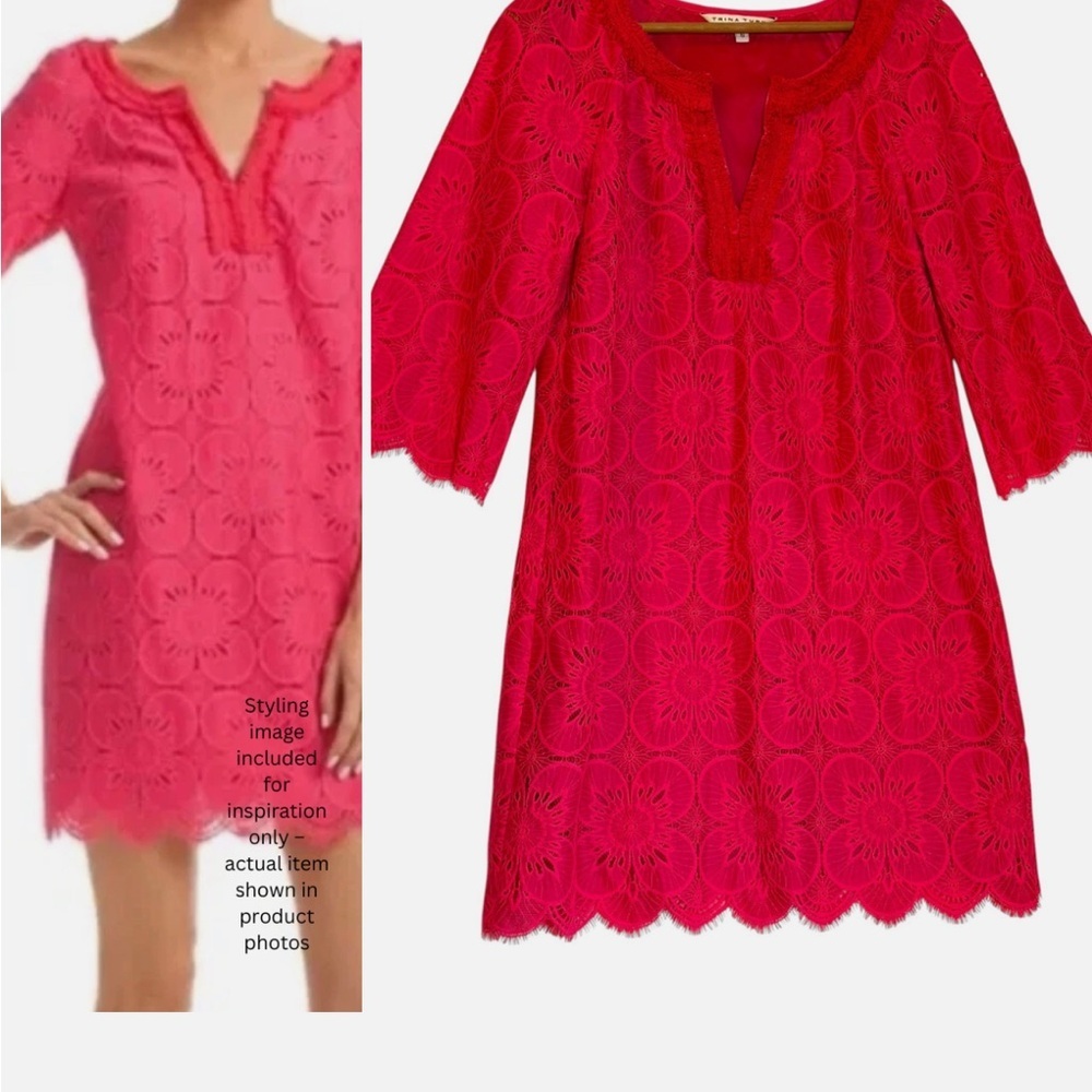 Trina Turk Lace Mini Dress Floral Pattern Shift 6 Preppy Cottagecore Cocktail